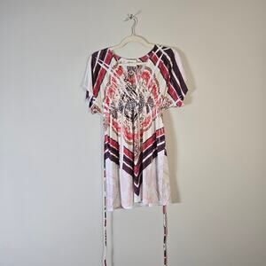 Boheme boutique women med multi color bohemian style short sleeve string tie top